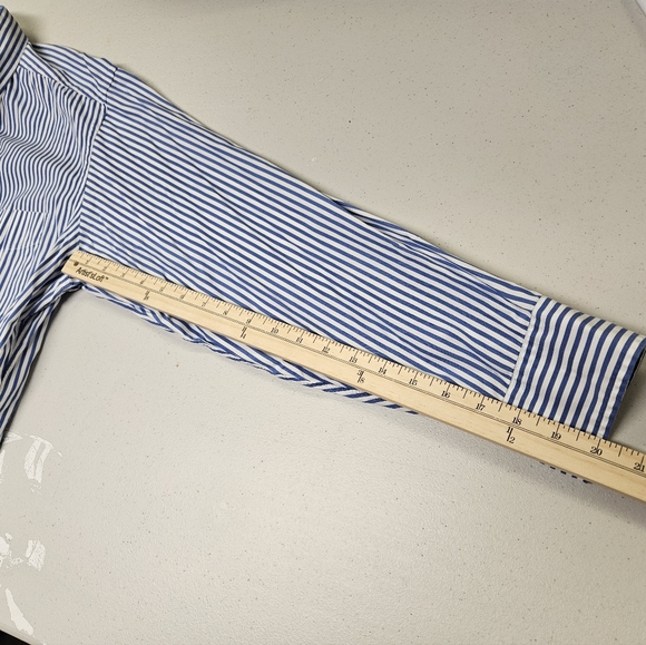 Faconnable Shirt Mens 6/17L Blue Striped Long Sleeve Button Up Casual - Picture 4 of 7